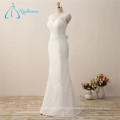 Vestido de noiva de cetim de cetim branco simples com decote em V